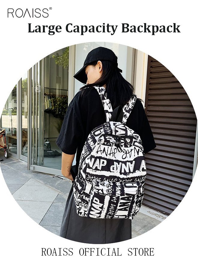 Trendy Graffiti Style Backpack  Large Capacity Durable Smooth Zipper Comfortable Fabric Adjustable Shoulder Strap