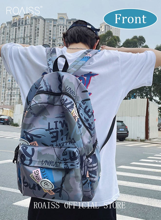 Trendy Graffiti Style Backpack  Large Capacity Durable Smooth Zipper Comfortable Fabric Adjustable Shoulder Strap