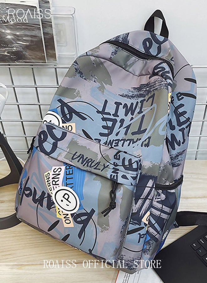 Trendy Graffiti Style Backpack  Large Capacity Durable Smooth Zipper Comfortable Fabric Adjustable Shoulder Strap