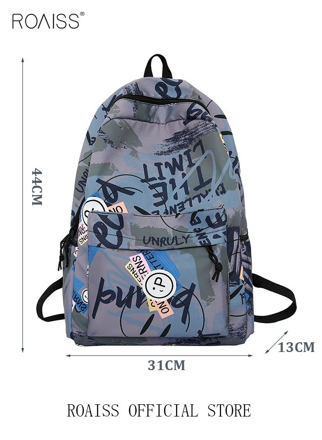 Trendy Graffiti Style Backpack  Large Capacity Durable Smooth Zipper Comfortable Fabric Adjustable Shoulder Strap