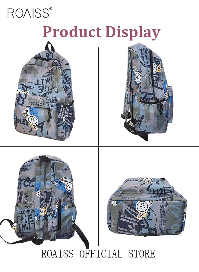 Trendy Graffiti Style Backpack  Large Capacity Durable Smooth Zipper Comfortable Fabric Adjustable Shoulder Strap