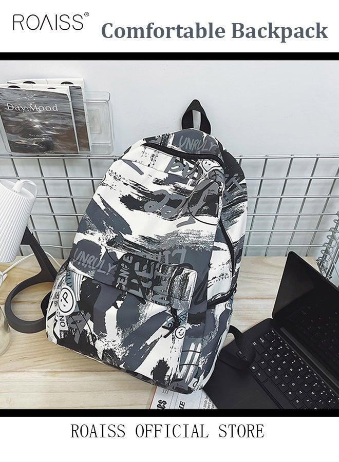 Trendy Graffiti Style Backpack  Large Capacity Durable Smooth Zipper Comfortable Fabric Adjustable Shoulder Strap