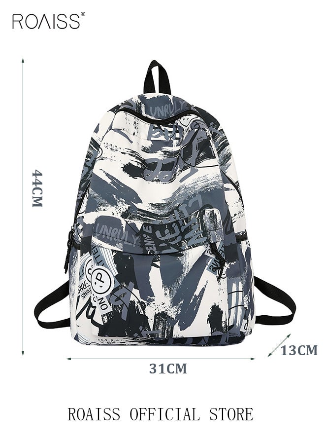 Trendy Graffiti Style Backpack  Large Capacity Durable Smooth Zipper Comfortable Fabric Adjustable Shoulder Strap