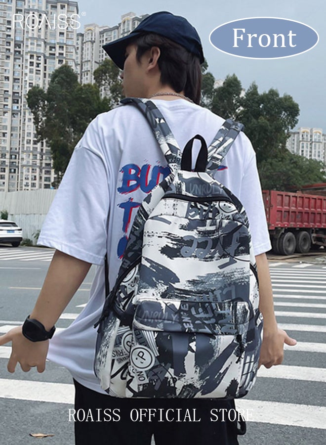 Trendy Graffiti Style Backpack  Large Capacity Durable Smooth Zipper Comfortable Fabric Adjustable Shoulder Strap