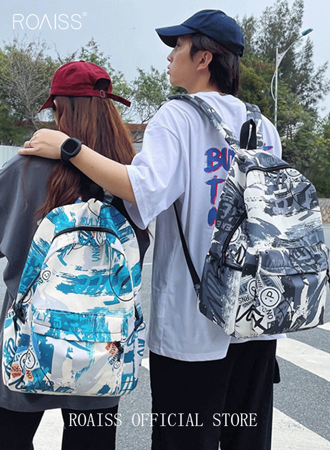 Trendy Graffiti Style Backpack  Large Capacity Durable Smooth Zipper Comfortable Fabric Adjustable Shoulder Strap