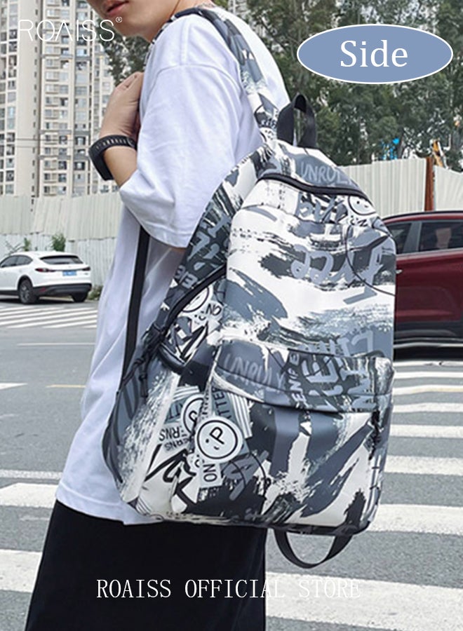 Trendy Graffiti Style Backpack  Large Capacity Durable Smooth Zipper Comfortable Fabric Adjustable Shoulder Strap