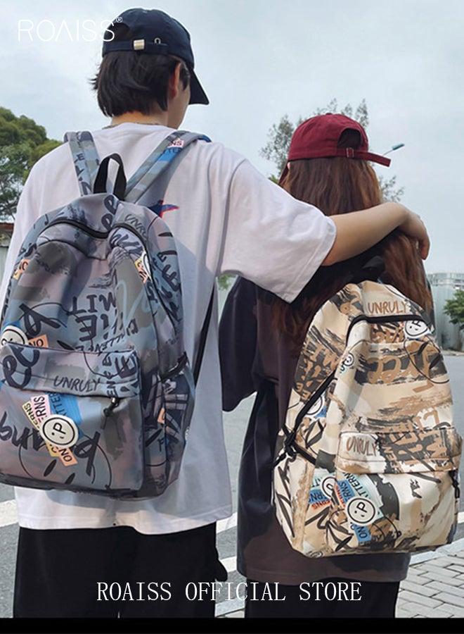 Trendy Graffiti Style Backpack  Large Capacity Durable Smooth Zipper Comfortable Fabric Adjustable Shoulder Strap