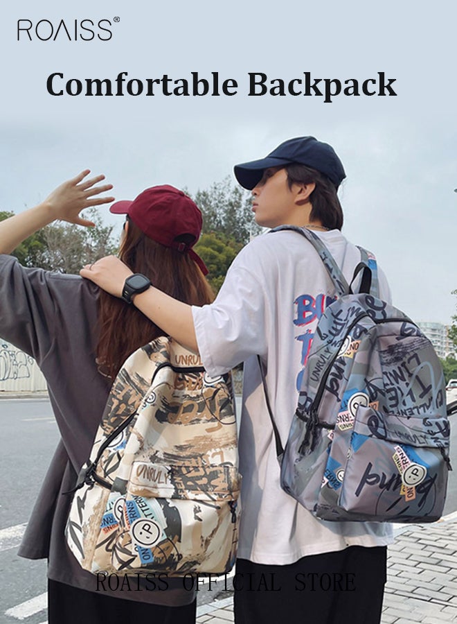 Trendy Graffiti Style Backpack  Large Capacity Durable Smooth Zipper Comfortable Fabric Adjustable Shoulder Strap