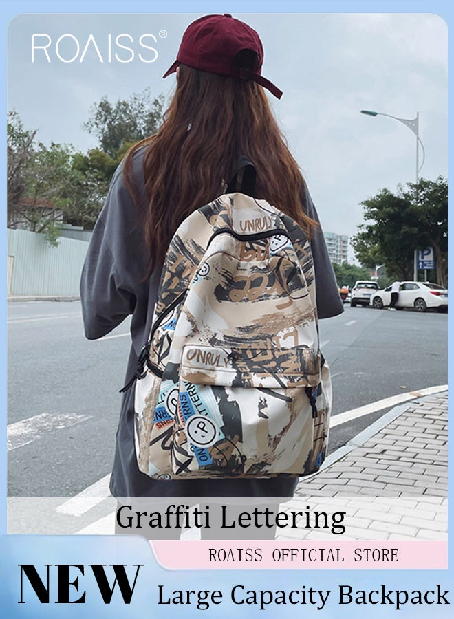 Trendy Graffiti Style Backpack  Large Capacity Durable Smooth Zipper Comfortable Fabric Adjustable Shoulder Strap