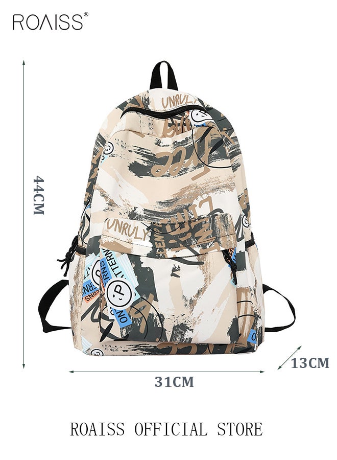 Trendy Graffiti Style Backpack  Large Capacity Durable Smooth Zipper Comfortable Fabric Adjustable Shoulder Strap