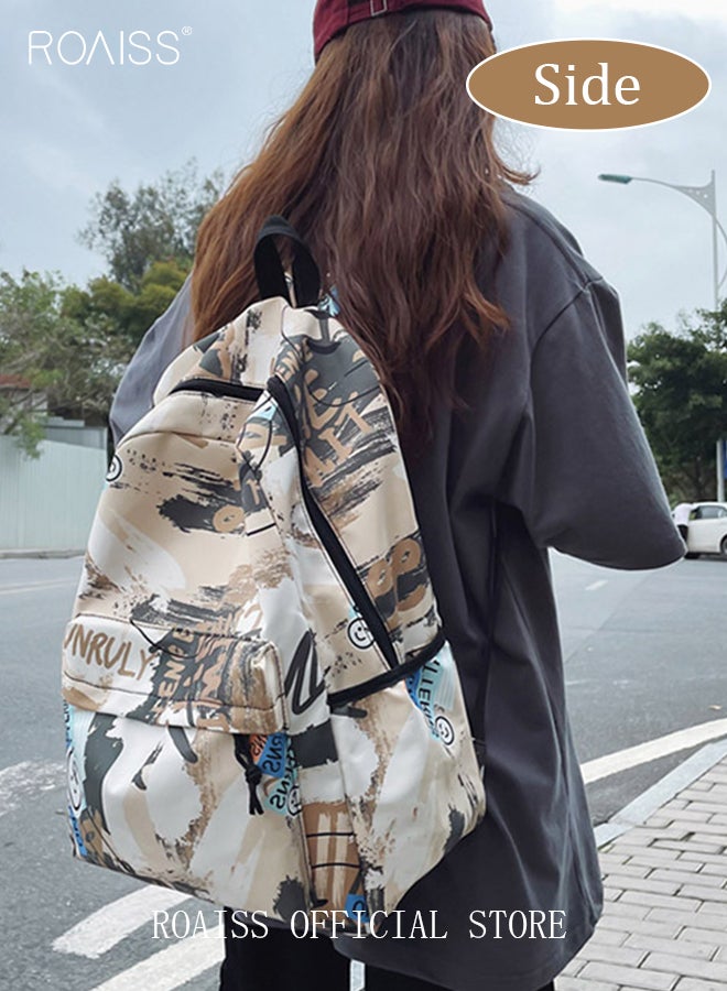 Trendy Graffiti Style Backpack  Large Capacity Durable Smooth Zipper Comfortable Fabric Adjustable Shoulder Strap