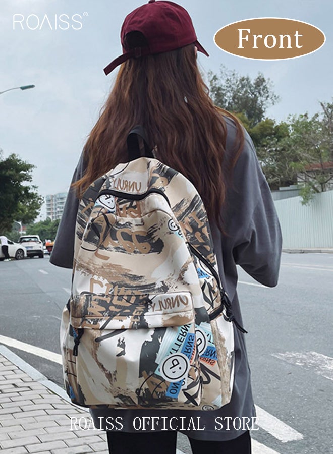 Trendy Graffiti Style Backpack  Large Capacity Durable Smooth Zipper Comfortable Fabric Adjustable Shoulder Strap