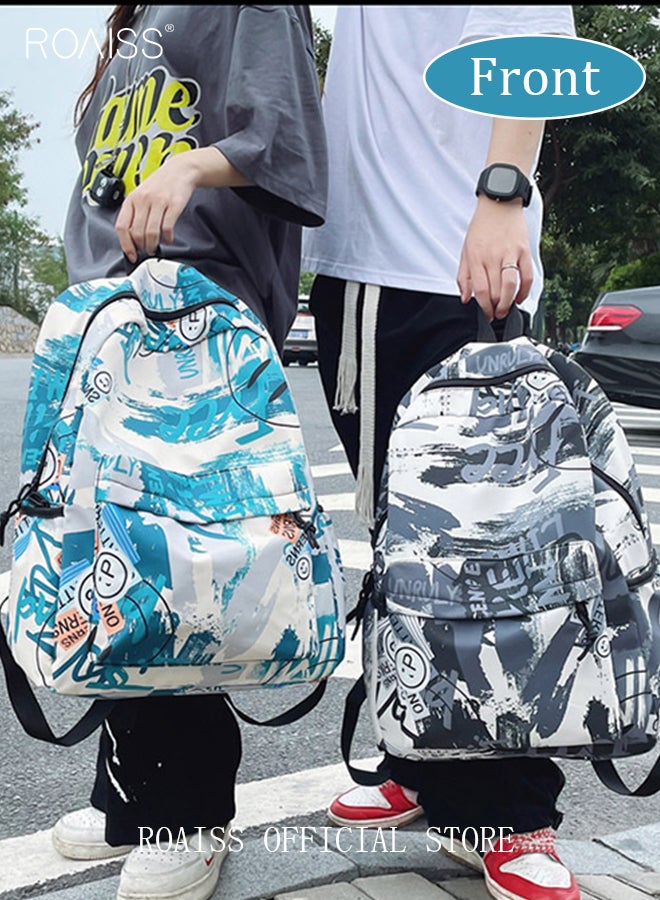 Trendy Graffiti Style Backpack  Large Capacity Durable Smooth Zipper Comfortable Fabric Adjustable Shoulder Strap