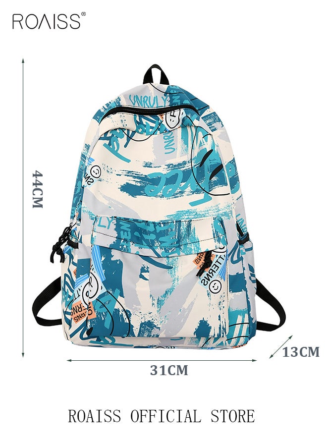 Trendy Graffiti Style Backpack  Large Capacity Durable Smooth Zipper Comfortable Fabric Adjustable Shoulder Strap