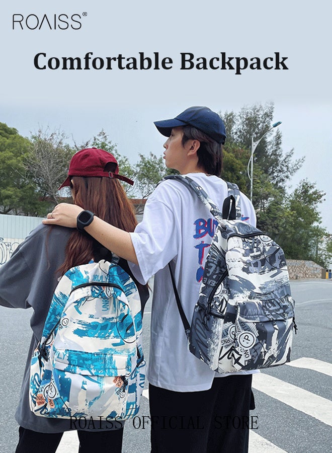 Trendy Graffiti Style Backpack  Large Capacity Durable Smooth Zipper Comfortable Fabric Adjustable Shoulder Strap