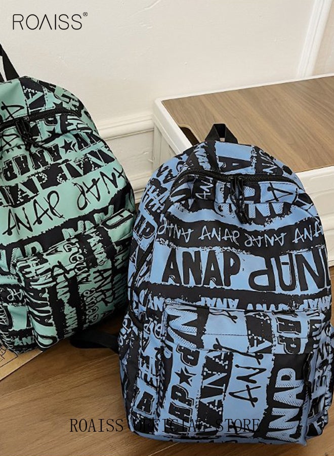 Trendy Graffiti Style Backpack  Large Capacity Durable Smooth Zipper Comfortable Fabric Adjustable Shoulder Strap