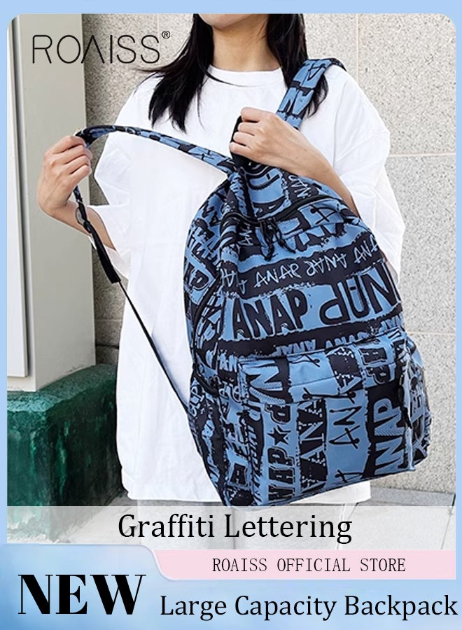 Trendy Graffiti Style Backpack  Large Capacity Durable Smooth Zipper Comfortable Fabric Adjustable Shoulder Strap