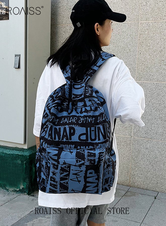 Trendy Graffiti Style Backpack  Large Capacity Durable Smooth Zipper Comfortable Fabric Adjustable Shoulder Strap