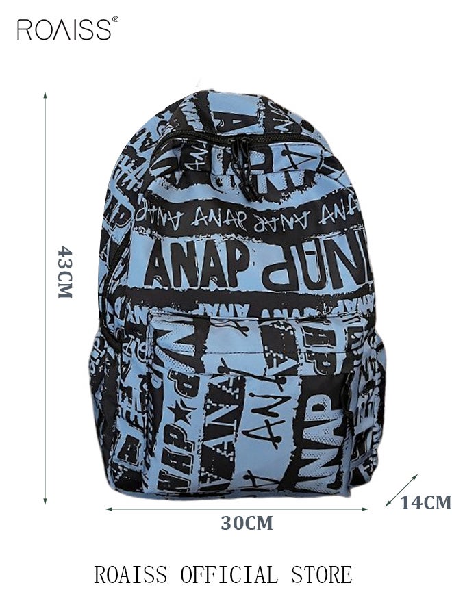 Trendy Graffiti Style Backpack  Large Capacity Durable Smooth Zipper Comfortable Fabric Adjustable Shoulder Strap