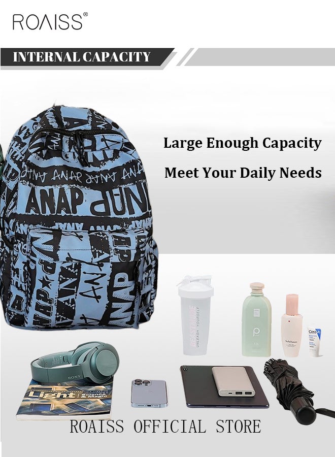 Trendy Graffiti Style Backpack  Large Capacity Durable Smooth Zipper Comfortable Fabric Adjustable Shoulder Strap