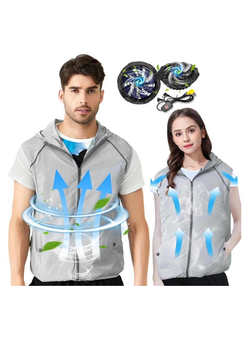 Air Conditioned Jacket With Fans, Cooling Vest for Men Women, Evaporative Cool Vest with 2 Fans Air Conditioned Cold Clothes Keep Cooling 13 Hours for Hot Weather Work, Waterproof, Sun-Proof