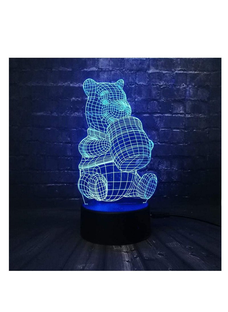 LED Night Light, Animal Bear 3D Touch Control Chargeable Smart Bedside Table Lamp,Dimmable Color Changing Modes for Kid Baby Bedroom,Office and Camping