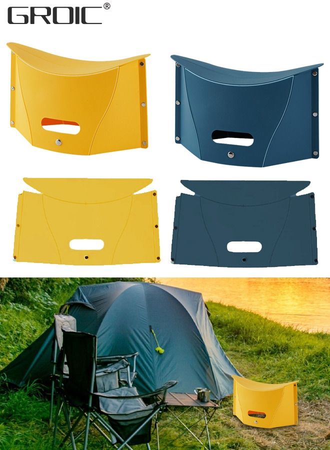 2 PCS Folding Portable Camping Hiking Stool, Lightweight Collapsable Foldable Chair for Travel Gathering BBQ Subway Backpacking Outdoor Squatty Potty Ultralight Mini (Yellow+Blue)