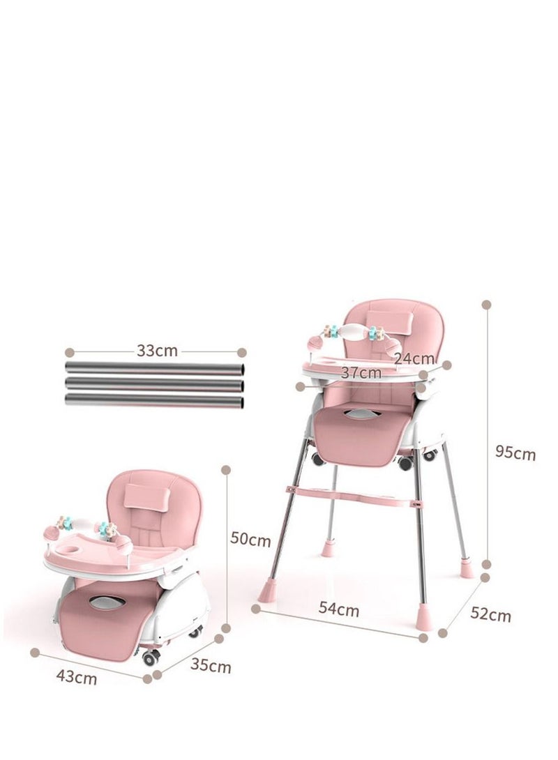 Baby High Chair, Folding Portable Household Multifunctional Portable Baby Dining Stroller with Rollers