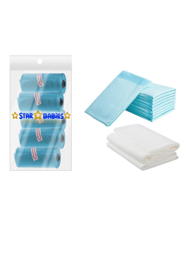 Combo Pack Pack Disposable Changing Mat 10Pcs Disposable Towel 3Pcs Bibs 10Pcs-Blue