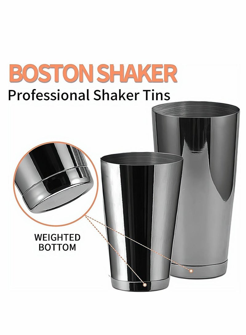 Black Boston Cocktail Shaker 2 Piece 18oz Unweighted and 28oz WeightedProfessional Shaker Bar Set for Professional Bartenders and Home Cocktail Lover Bartending Essential Tools