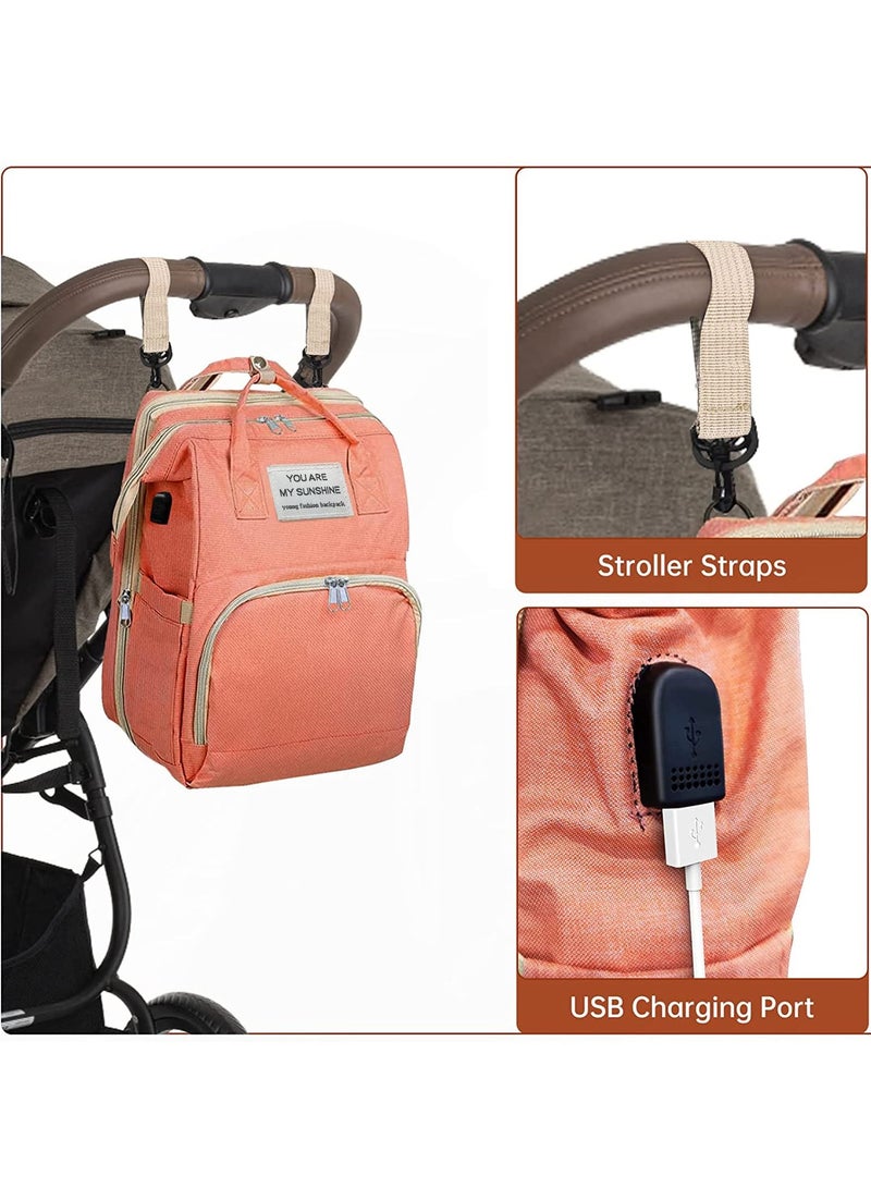 Multi-functional Travel Diaper Backpack Changing Baby Bag for Boys Girls Support Waterproof & Foldable Large Capacity with USB Charging Port Pink