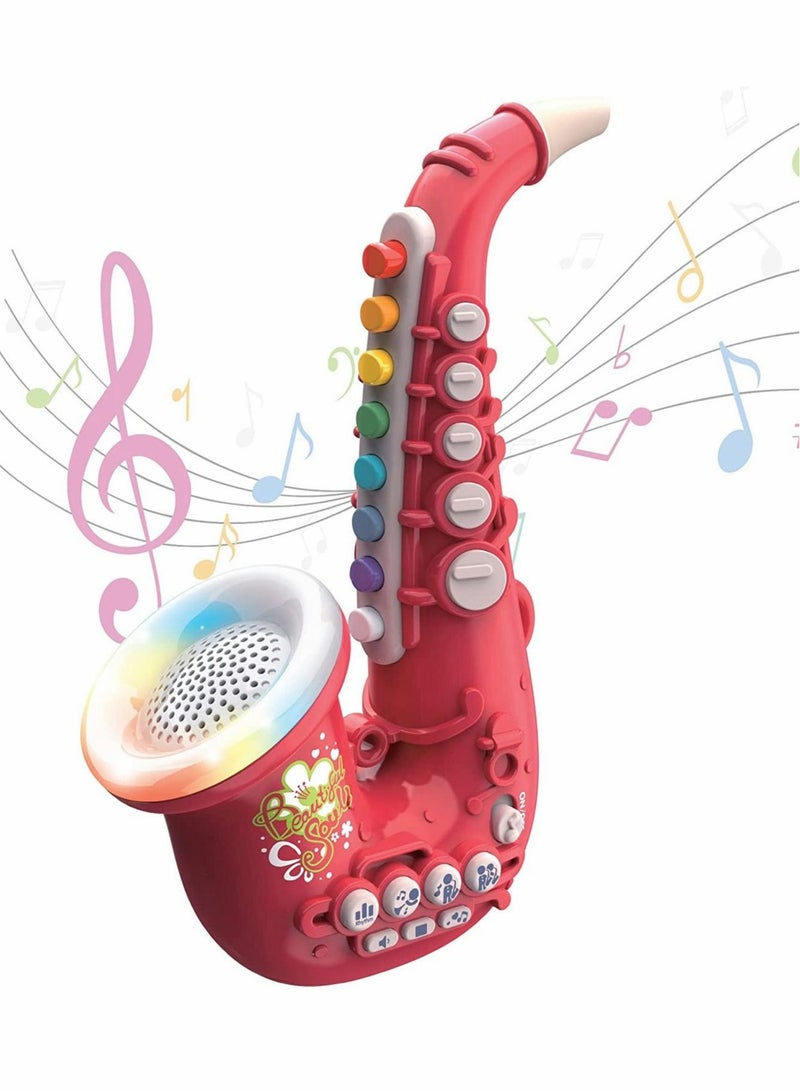 Toy Saxophone for Kids 8 Note with Music Musical Instruments Early Educational Simulation Mini Dynamic LED Lights and Functions
