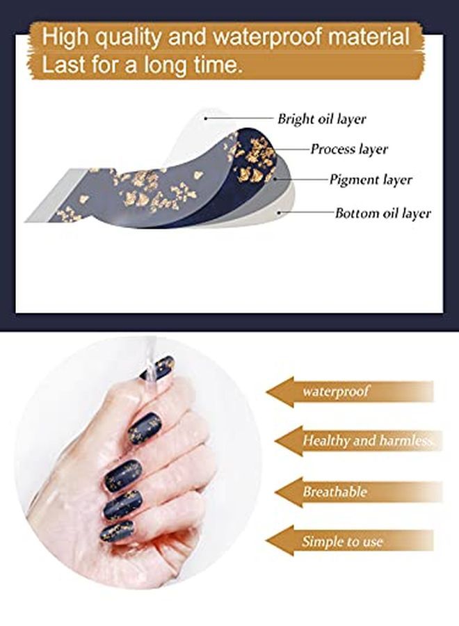 20Pcs Semi Cured Gel Nail Polish Strips Blue Gold Foil Full Wraps Gel Nail Stickers Waterproof Nail Art Set With Nail File And Stick For Women Girls Nail Decoration (Uv/Led Lamp Required)
