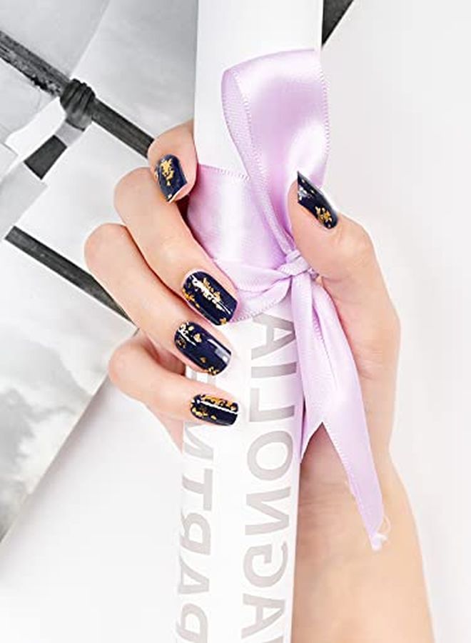 20Pcs Semi Cured Gel Nail Polish Strips Blue Gold Foil Full Wraps Gel Nail Stickers Waterproof Nail Art Set With Nail File And Stick For Women Girls Nail Decoration (Uv/Led Lamp Required)