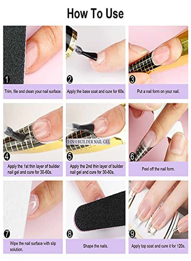 5 In 1 Clear Builder Base Gels - 15Ml Quick Building Nail Strengthener Gel, Uv/Led Nail Polish Gel For Broken Nails Repair Nails Extension Nail Decoration, Professional Nail Repair Supplies