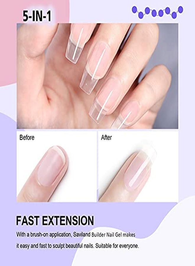 5 In 1 Clear Builder Base Gels - 15Ml Quick Building Nail Strengthener Gel, Uv/Led Nail Polish Gel For Broken Nails Repair Nails Extension Nail Decoration, Professional Nail Repair Supplies