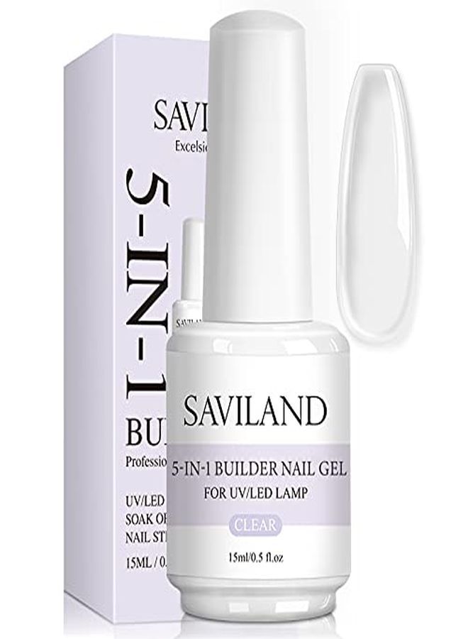 5 In 1 Clear Builder Base Gels - 15Ml Quick Building Nail Strengthener Gel, Uv/Led Nail Polish Gel For Broken Nails Repair Nails Extension Nail Decoration, Professional Nail Repair Supplies