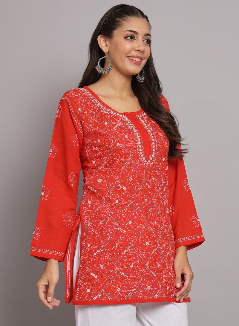 Hand Embroidered Chikankari Cotton Straight Tunic-AL3591