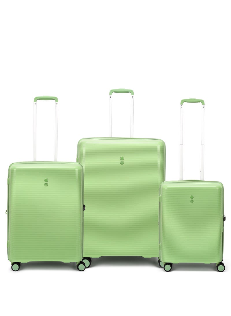 Echolac Forza 55+65+75cm Hardcase 4 Double Wheel Expandable Cabin & Check-In Luggage Trolley Set Reef Green