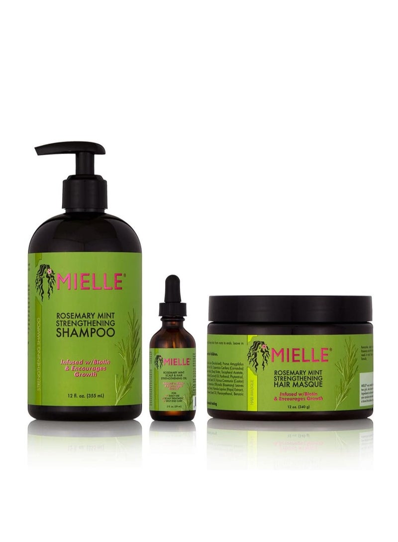 Rosemary Mint Strengthening Shampoo Plus Hair Masque Plus Scalp & Hair Strengthening Oil Combo Set
