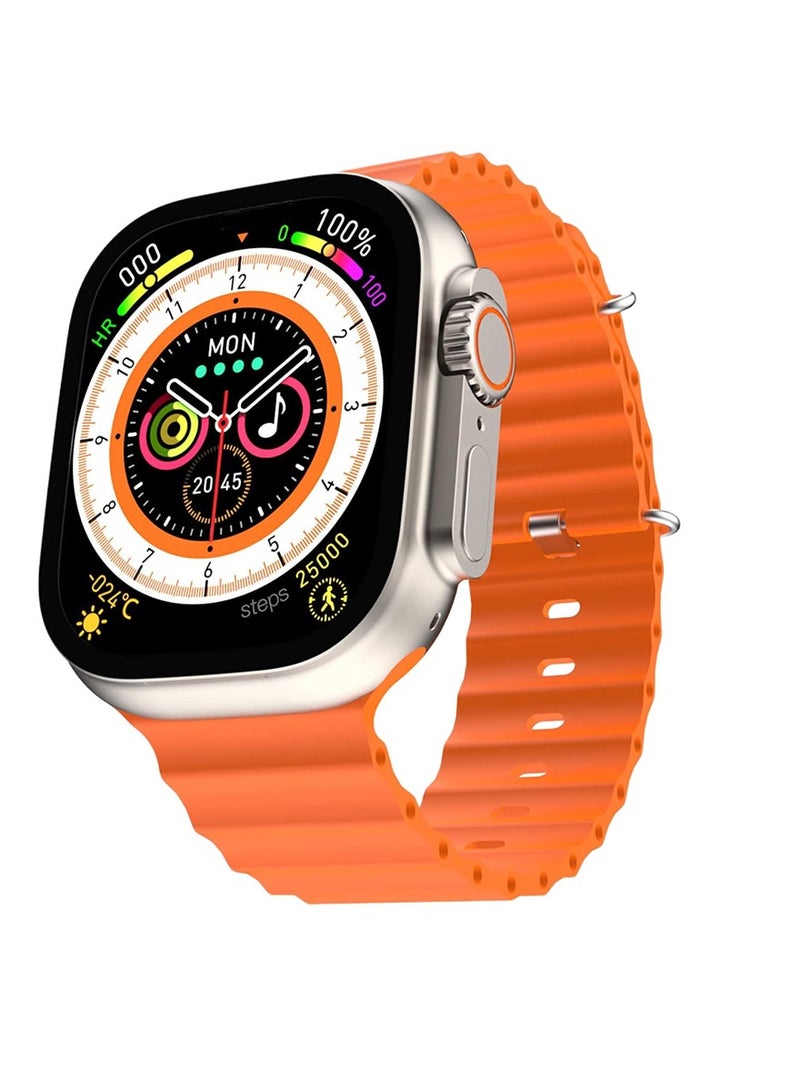 FEND DT No.1 Ultra plus 49mm smart watch with silicon band and wireless charger for men's and boys Orange