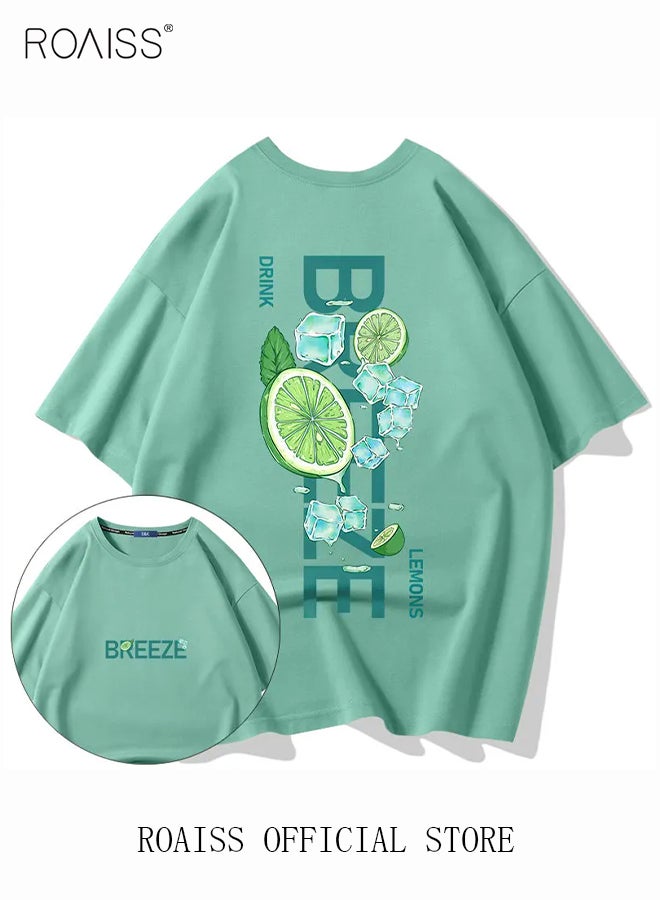 2Pcs Man's T-shirt Loose Version Trendy All-Match Pattern Printing Short Sleeves