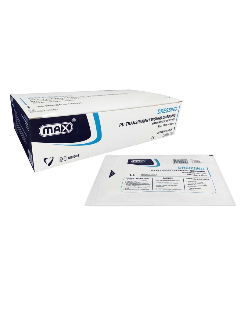 Max PU Transparent Adhesive Wound Dressing 10x15cm 30/box