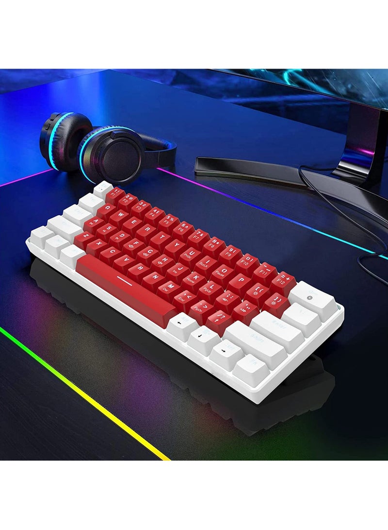 60% Wired Mechanical Gaming Keyboard, LED Backlit 61 Keys Small Wired Office Keyboard for Windows Laptop PC Mac Blue Swithes