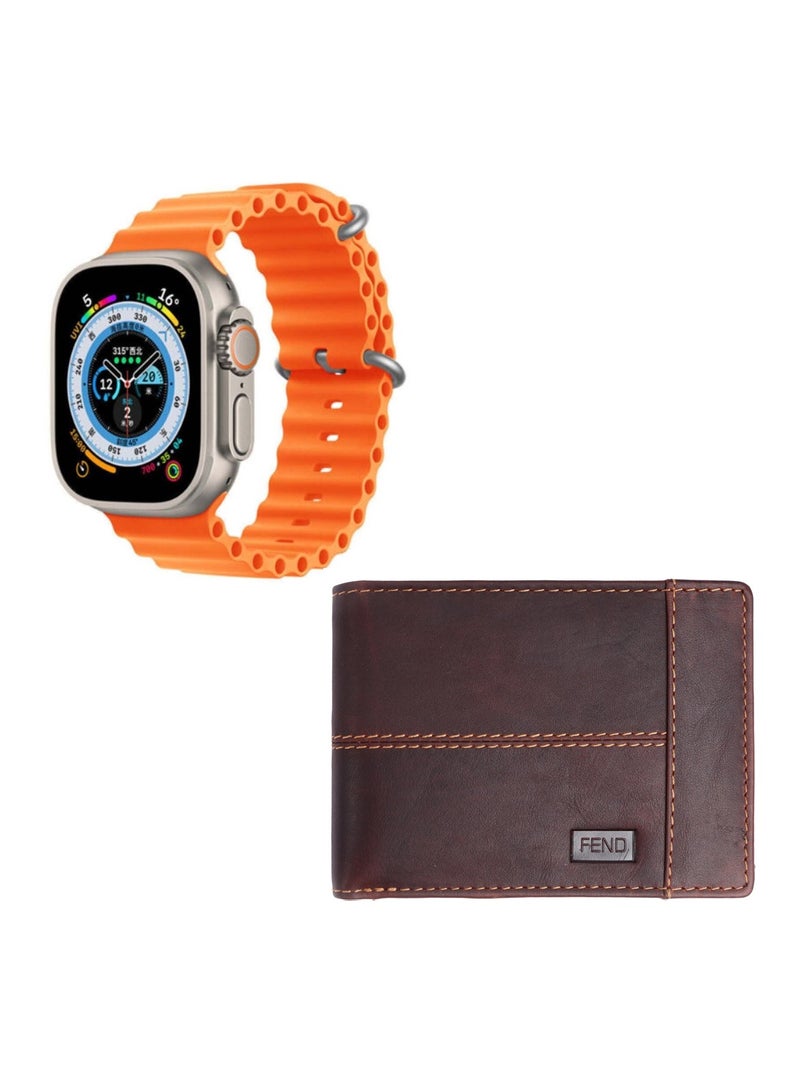 Fend F8 Ultra 49 mm full screen hd display smart watch with 2 pair strap and genuine leather wallet Combo