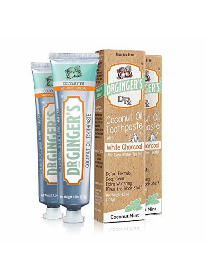 Dr. Ginger'S Coconut Oil Toothpaste With White Activated Charcoal Allnatural Whitening Brightening Power Enamelsafe Reduces Plaque & Gum Sensitivity Fluoridefree Coconut Mint Flavor 4Oz 2Ct