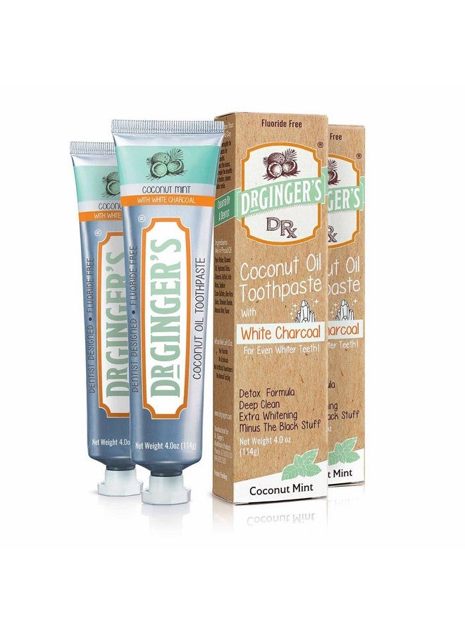 Dr. Ginger'S Coconut Oil Toothpaste With White Activated Charcoal Allnatural Whitening Brightening Power Enamelsafe Reduces Plaque & Gum Sensitivity Fluoridefree Coconut Mint Flavor 4Oz 2Ct
