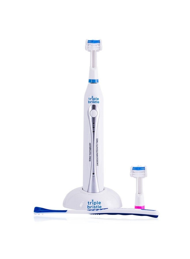 Triple Bristle Original Sonic Toothbrush ; Rechargeable 31 000 Vpm Tooth Brush ; Patented 3 Head Design ; Angled Bristles Clean Each Tooth ; Dentist Created & Approved ; Triple Bristle Original