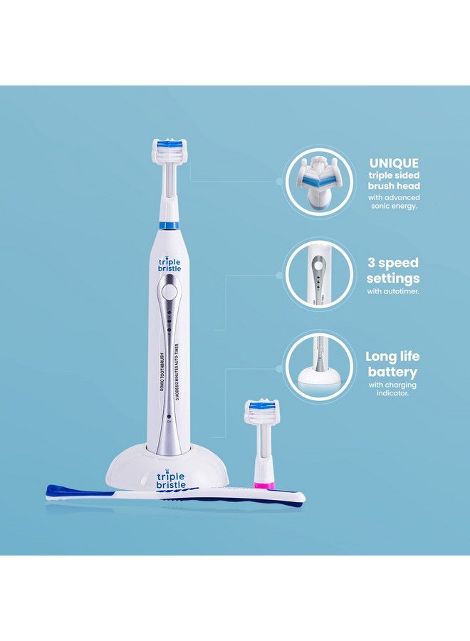 Triple Bristle Original Sonic Toothbrush ; Rechargeable 31 000 Vpm Tooth Brush ; Patented 3 Head Design ; Angled Bristles Clean Each Tooth ; Dentist Created & Approved ; Triple Bristle Original