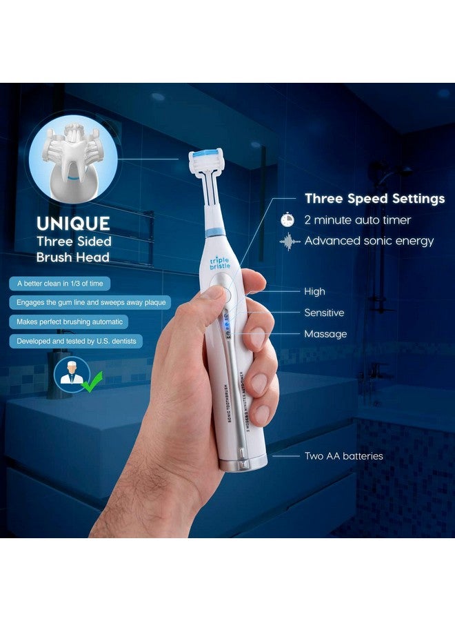 Riple Bristle Go ; Threesided Sonic Toothbrush ; Soft Nylon Bristles ; Great For Autistic & Special Needs ; Adults And Kids Travel Toothbrush